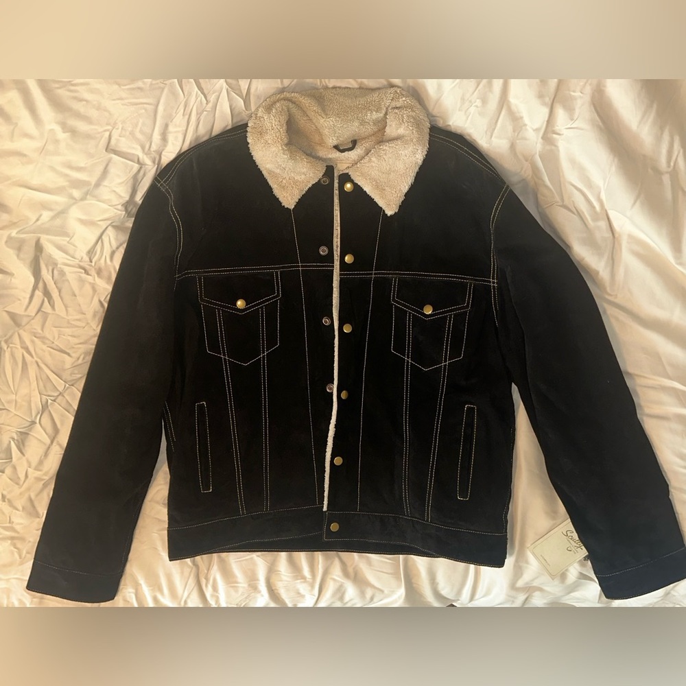 Scully Black Suede Jacket with Cream Collar